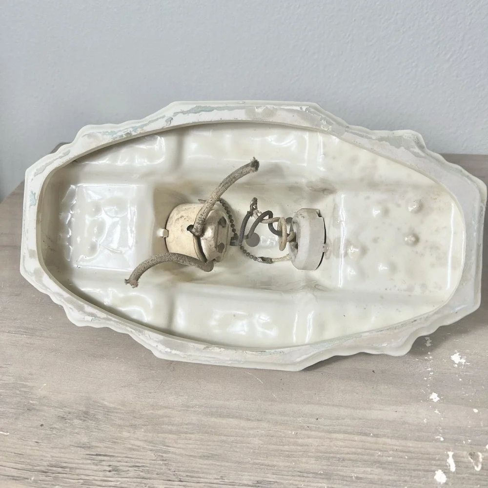 Porcelier Vintage Art‎ Deco Floral Porcelain Ceiling Light Fixture 2-Light 1930s
